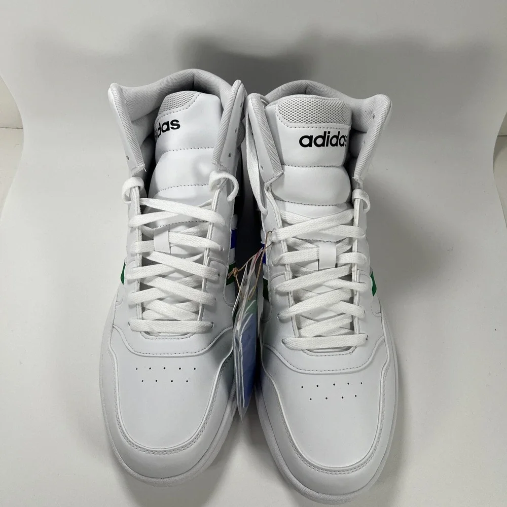 NEW adidas Men's 11.5 Hoops 3.0 Mid Basketball Shoe White/Green/Team Royal Blue - Picture 5 of 16